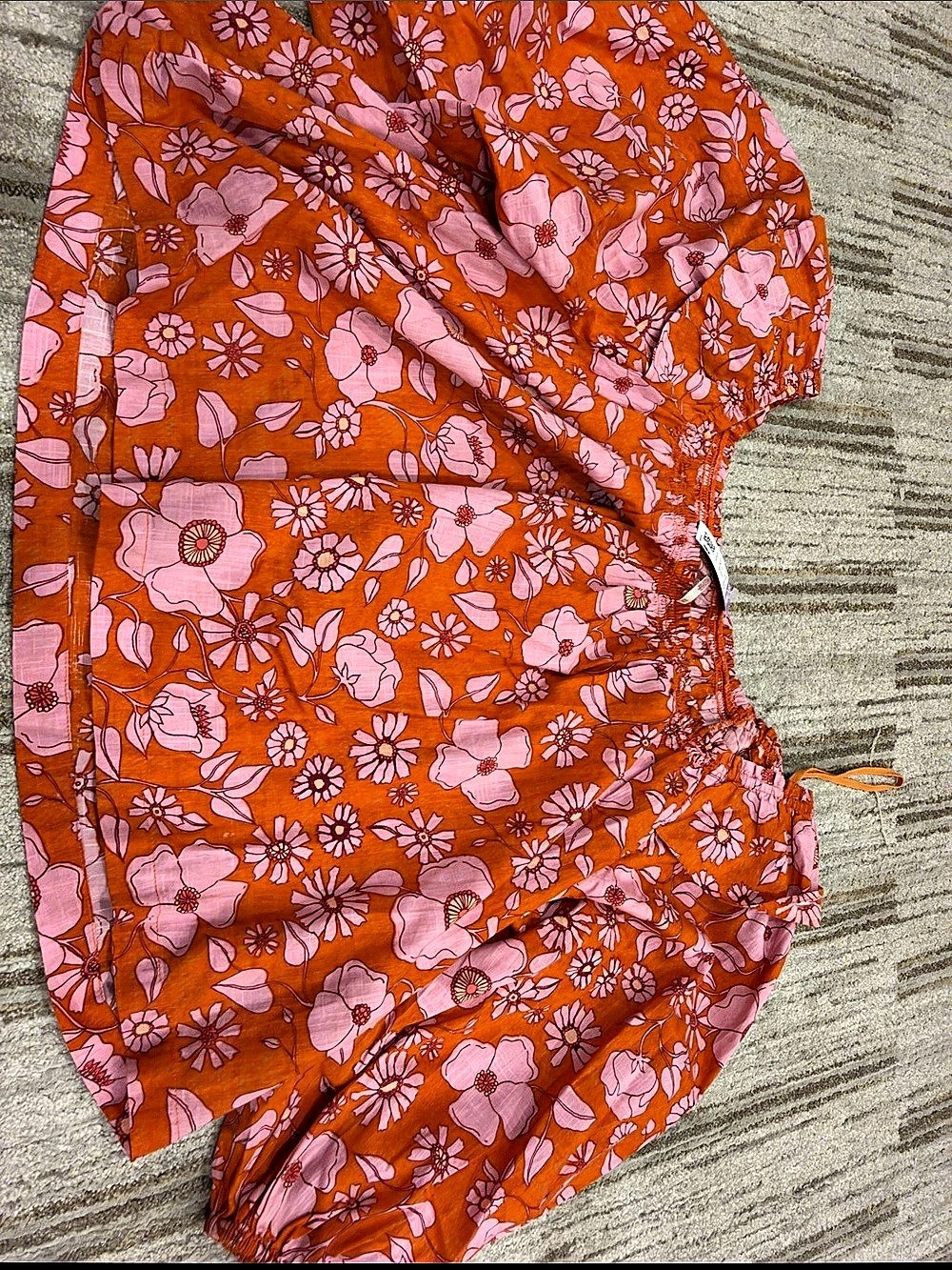 Free People Smocked In Love Long Sleeve Top Orange & Pink